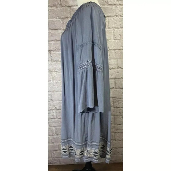 Knox Rose Blue Gauzy off shoulder embroidered Midi Dress Flutter sleeves L - Picture 2 of 8